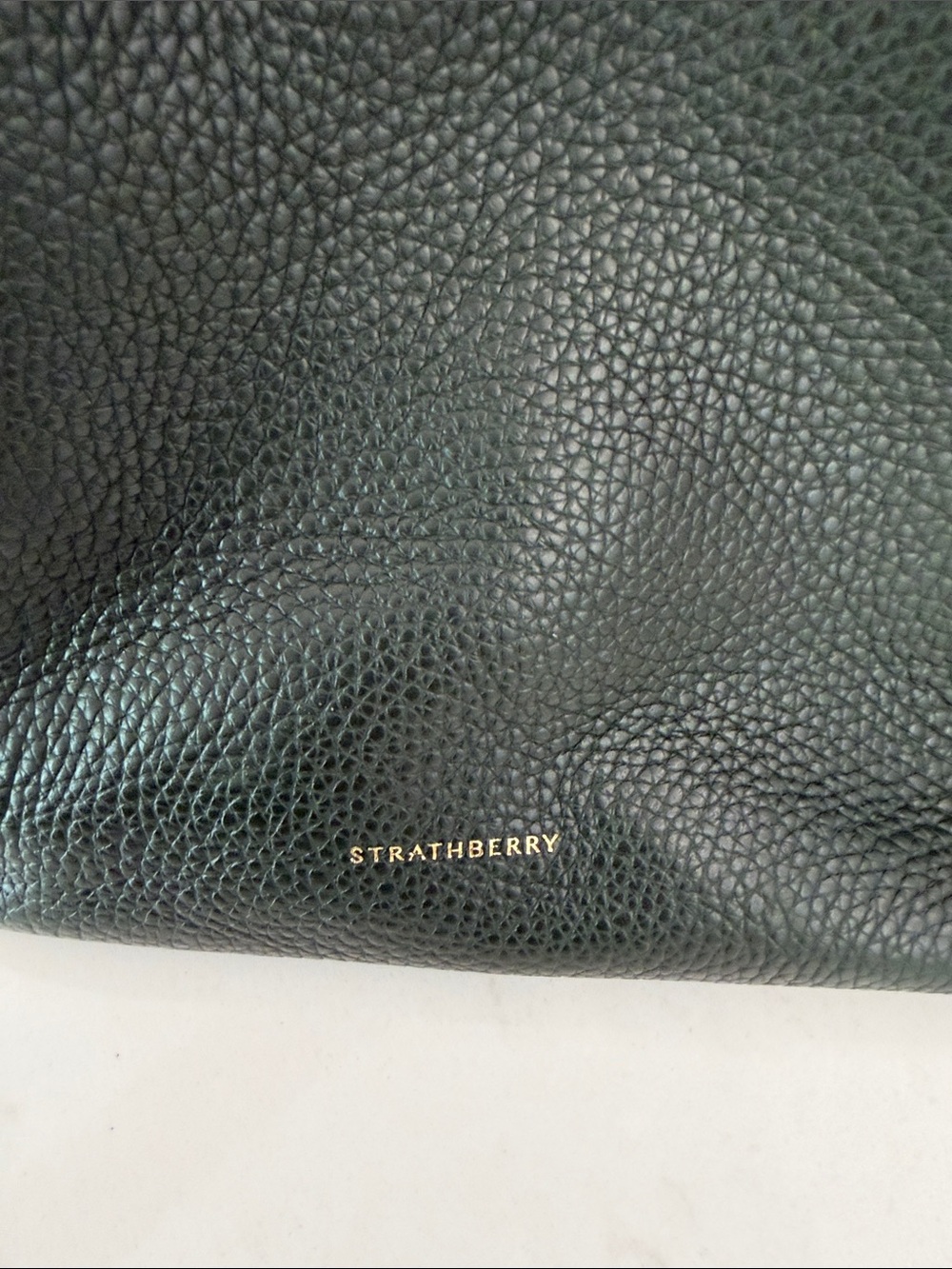 Strathberry Dark Green Pebbled Leather Shoulder Bag with Gold Accents - Picture 5 of 8